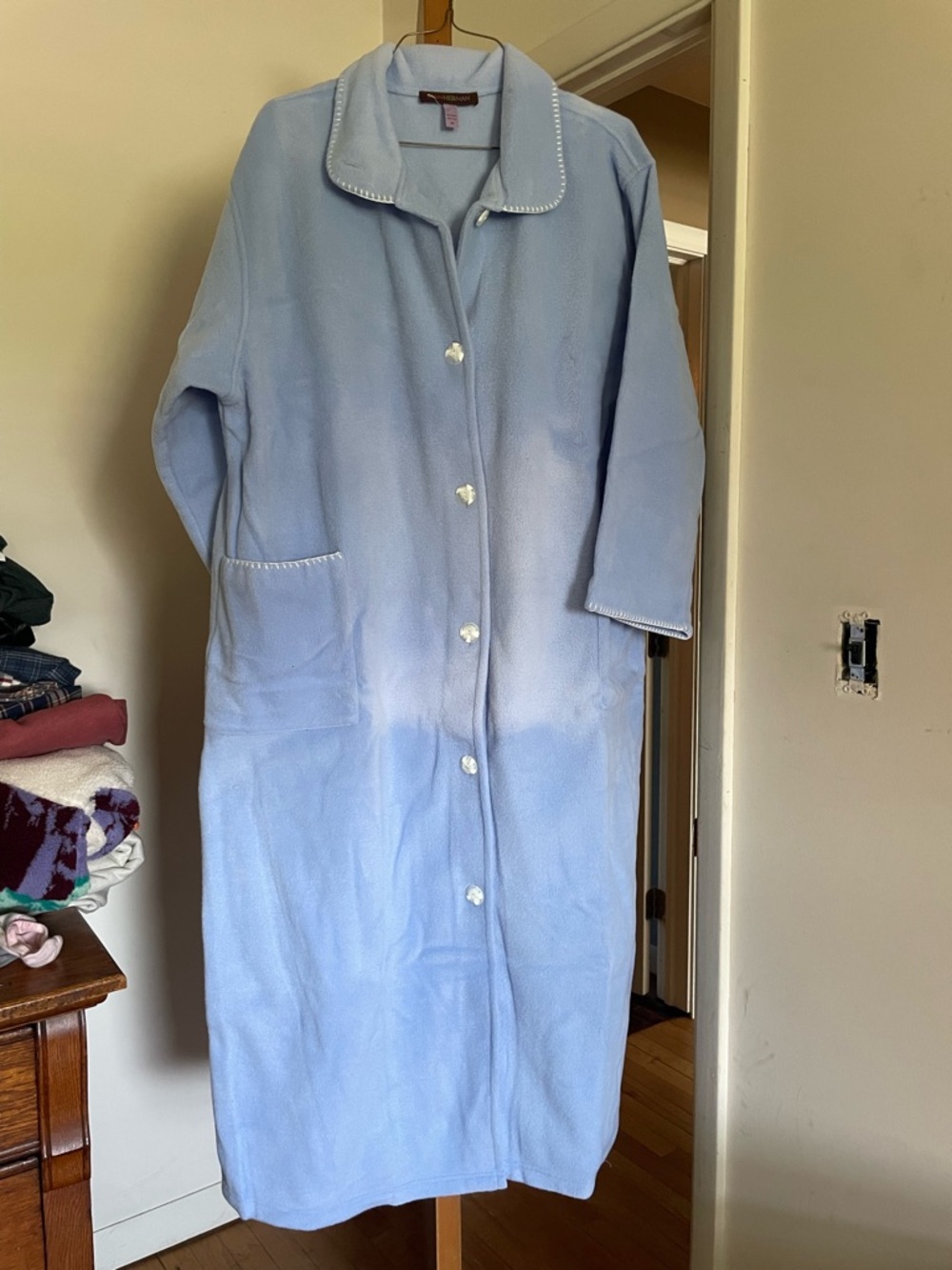 Vintage Stan Herman Blue Fleece Whip Stitch Long Sleeve Cozy Lounge Robe 2X